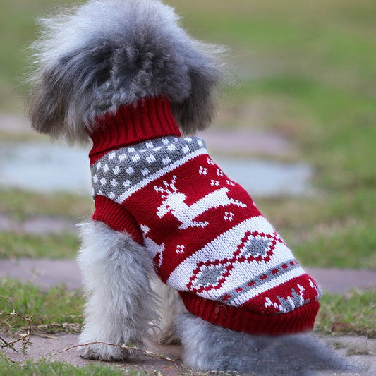 Christmas reindeer maple leaves snowflakes holiday pet clothes high necked knitted sweaters dog and cat clothing jackets | Panier, lit et accessoires design pour animaux - CoconDou