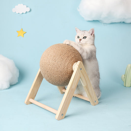 Boule à Gratter en Bois pour Chat – Jouet Griffade Design & Durable, Anti-Stress et Bien-Être | Panier, lit et accessoires design pour animaux - CoconDou