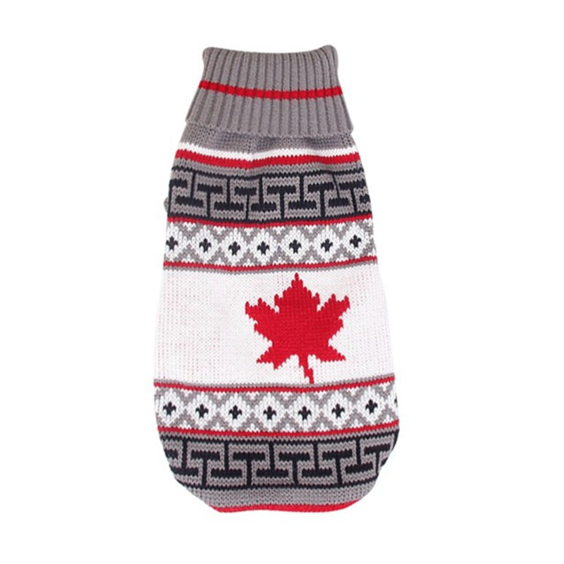 Christmas reindeer maple leaves snowflakes holiday pet clothes high necked knitted sweaters dog and cat clothing jackets | Panier, lit et accessoires design pour animaux - CoconDou