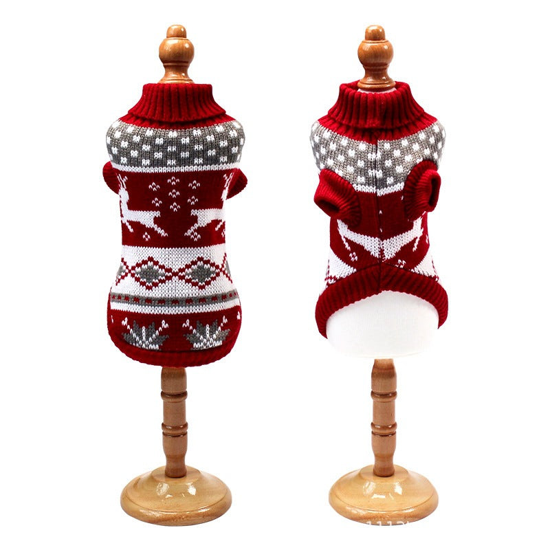 Christmas reindeer maple leaves snowflakes holiday pet clothes high necked knitted sweaters dog and cat clothing jackets | Panier, lit et accessoires design pour animaux - CoconDou