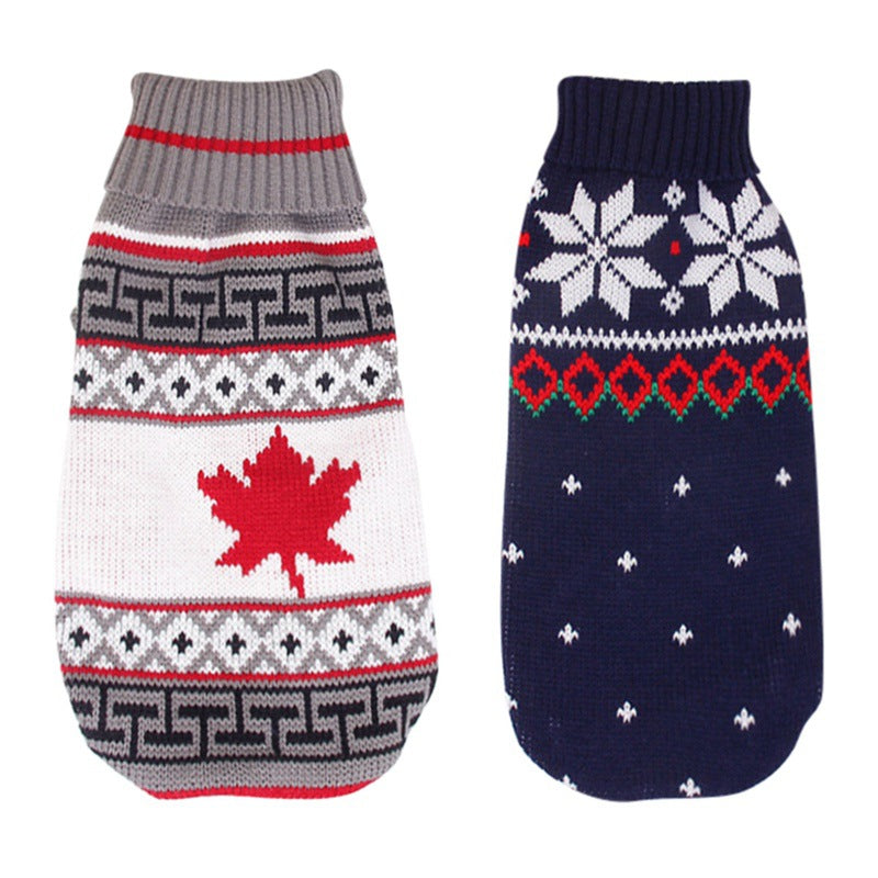 Christmas reindeer maple leaves snowflakes holiday pet clothes high necked knitted sweaters dog and cat clothing jackets | Panier, lit et accessoires design pour animaux - CoconDou