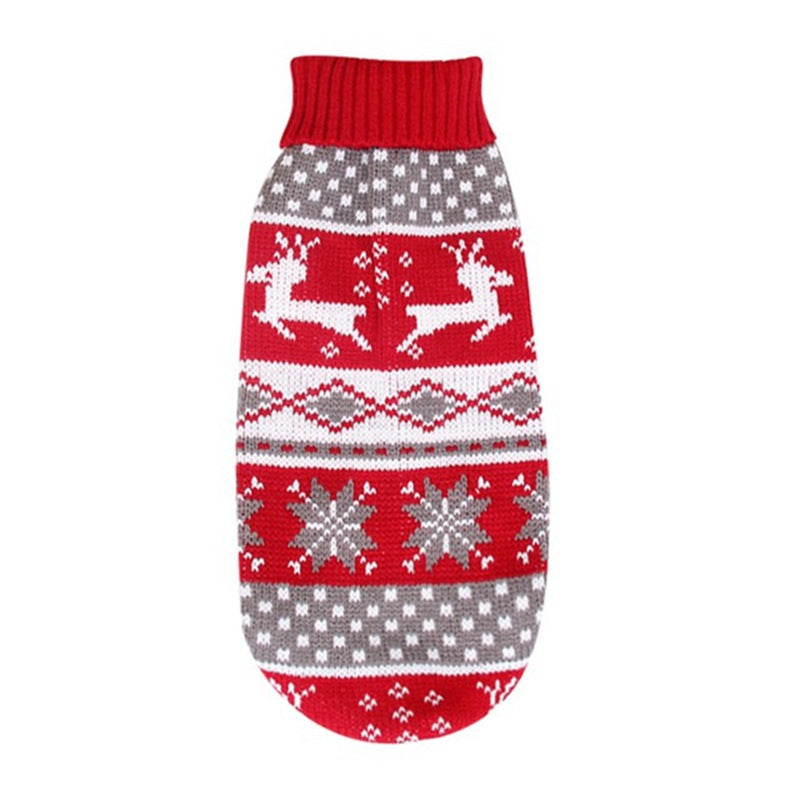 Christmas reindeer maple leaves snowflakes holiday pet clothes high necked knitted sweaters dog and cat clothing jackets | Panier, lit et accessoires design pour animaux - CoconDou