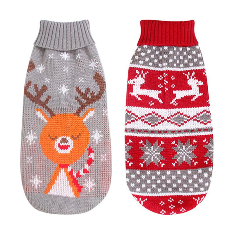 Christmas reindeer maple leaves snowflakes holiday pet clothes high necked knitted sweaters dog and cat clothing jackets | Panier, lit et accessoires design pour animaux - CoconDou